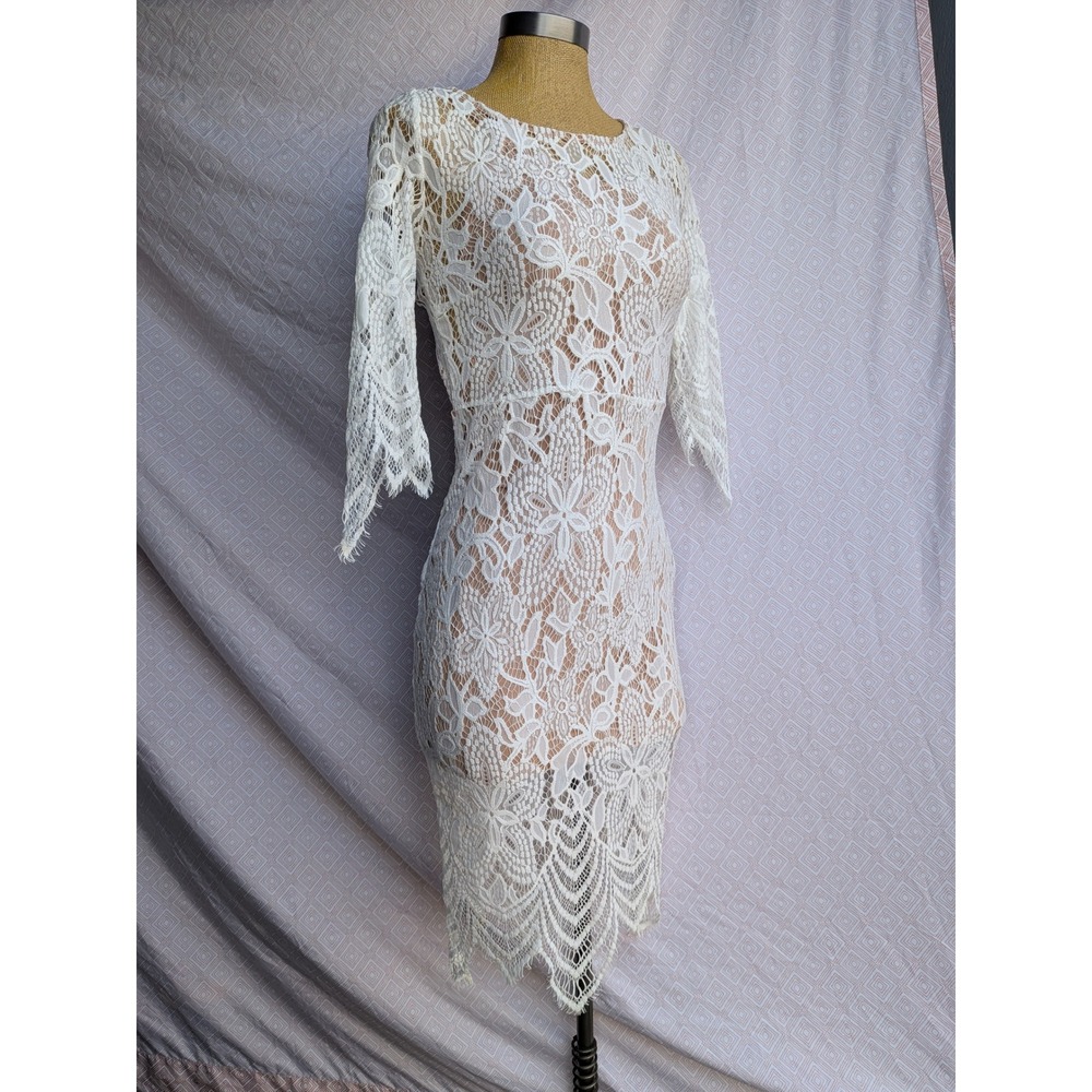 Forever 21 Lace Dress Womens Small White Excellent Open Back Bodycon Midi